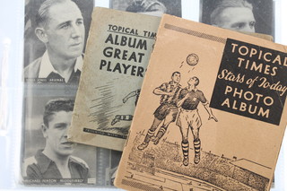 Trade cards, Topical Times, Album of Great Players 1939, a set of medium 24 together with Sporting Mirror Publications Ltd., Six Famous Football Teams 1948-49, a set of 6 and A Topical Times, Stars of Today photo album
