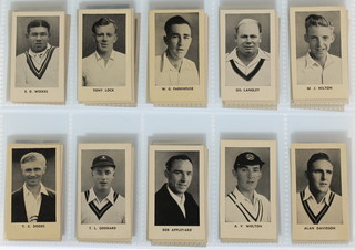 Trade cards, D C Thomson, The World's Best Cricketers 1956, a set of 18, The World's Best Cricketers Hotspur 1956, a set of 18, The World's Best Cricketers Rover 1956, a set of 18, 1956 Cricketers first series 1856, a set of 25 and Cane Products Ltd 1956 Cricketers second series, a set of 25