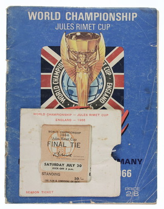 A 1966 World Cup ticket together with a 1966 World Cup Championship cup final programme