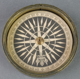 A curious 18th/19th Century point compass, contained in a cylindrical brass case 3" 