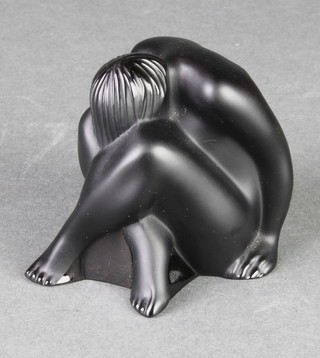 A Lalique black glass figure of a seated naked lady, acid etched mark lower case Lalique France 11918, 3" 