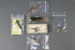 6 vintage Hardy lures and mounts, some unused 