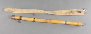 A Hardy Edwardian bamboo rod tube complete with leather cap and canvas case 