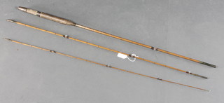 An Alcocks Golden Tess split cane 3 section fishing rod 