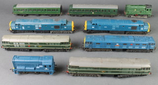 2 diesel model locomotives and 7 double headed diesel model locomotives 
