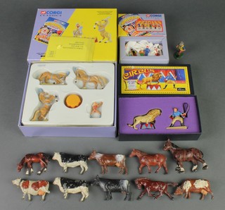 A Britains figure - the lion tamer and lion, a Corgi Classic group 3191 Liberty Horse, ditto Chipperfields figures set no.2 and other figures of horses 