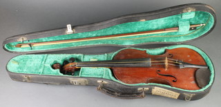 A violin labelled Thomas Kennedy of Oxford Street, 14 1/2", complete with bow cased 