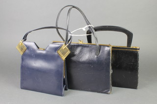 A lady's blue handbag with gilt metal mounts and 2 others 