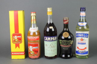 A litre bottle of Vermouth, a bottle of Advocat, a bottle of Campari, 4 1/2 fluid ozs of Kirsberry 