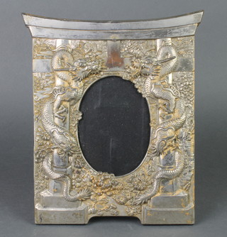 A 19th Century antimony easel frame decorated a temple entrance with dragons 11" x 9" 