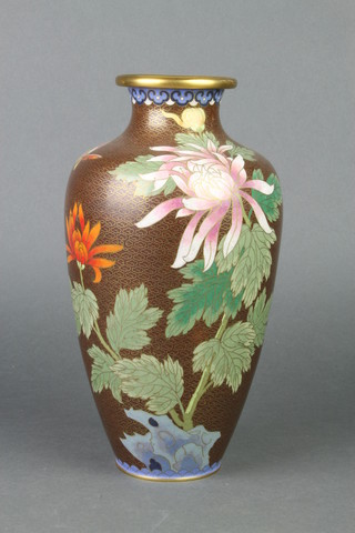 A Chinese cloisonne enamelled vase decorated flowers 10" 
