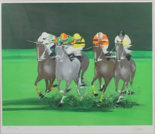 20th Century print, a limited edition  horse racing study 153/250 indistinctly signed 19" x 22" 