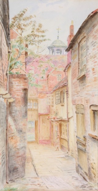 An Edwardian watercolour, a townscape view, indistinctly signed 14" x 7" 