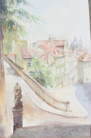 An Edwardian watercolour, Continental street scene, indistinctly signed 10 1/2" x 7" 