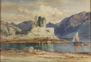 J H Houston RSA, 1854, a Scottish loch side view with boats, signed and dated 19 1/2" x 13 1/2" 
