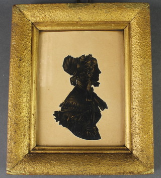 19th Century miniature, a gilt highlighted silhouette miniature of a lady 5" x 3 1/2" 