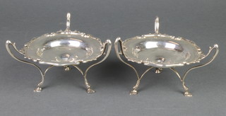 A pair of Edwardian silver 3 handled tazzas with cut borders, London 1908