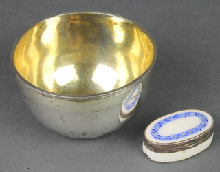 A Continental oval guilloche enamel pill box 1 1/2" and a sugar bowl 