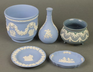 A Wedgwood blue Jasperware jardiniere decorated with swags and festoons 4", 4 similar items