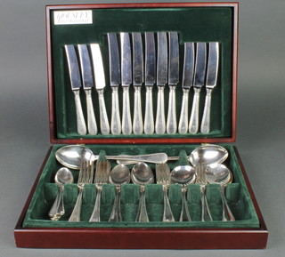 A modern canteen of silver plated cutlery with beaded decoration 