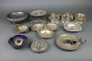 A silver plated 3 division hors d'oeuvres set and minor plated items 
