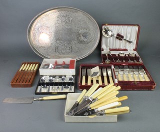 3 silver plated cased sets and minor plated items