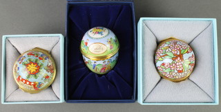 3 Halcyon Days enamelled Easter Eggs, boxed 1997/98/99