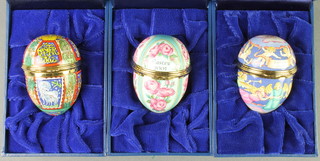 3 Halcyon Days enamelled Easter Eggs, boxed 2000/01/02