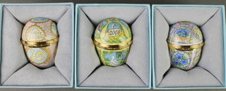 3 Halcyon Days enamelled Easter Eggs, boxed 2006/07/08