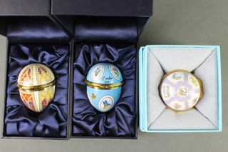 3 Halcyon Days enamelled Easter Eggs, boxed 2012/13/14