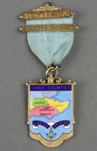 A silver gilt and enamel 3 Counties Founder jewel