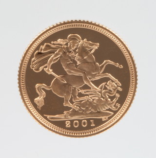 A half sovereign, a cased proof 2001