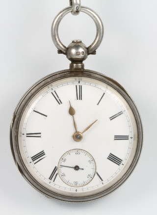 A silver pocket watch and Albert and an enamelled pendant