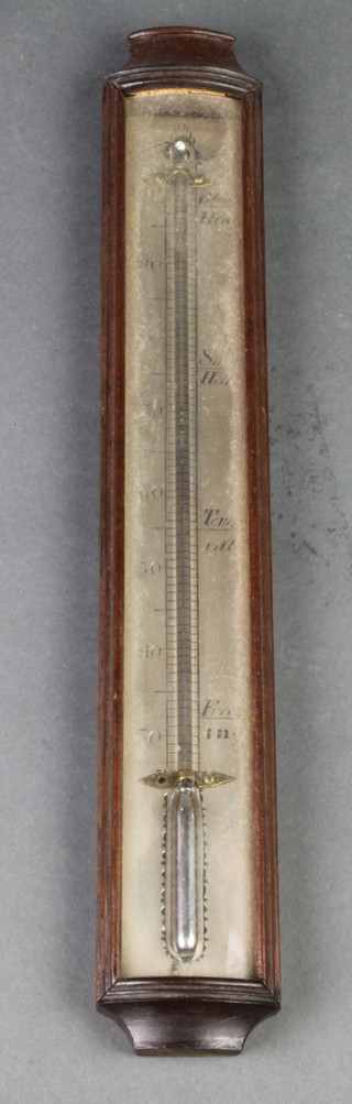 An 18th/19th Century mercury thermometer with silvered dial contained in a rectangular mahogany case 