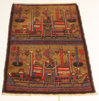 A Belouch rug decorated buildings 54" x 32" 
