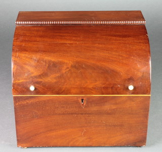 A 19th Century domed mahogany trinket box with hinged lid and turned ivory handles 9 1/2"h x 11 1/2"w x 7 1/2"d