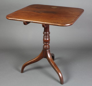 A 19th Century rectangular mahogany snap top wine table raised on square tapering supports 28 1/2"h x 26 1/2"w x 24 1/2"d 