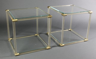 A pair of glass and gilt metal square lamp tables 20"h x 20"w x 19 1/2"d 