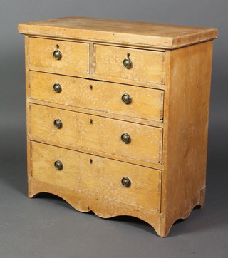 A 19th Century pine chest of small proportions, fitted 2 short and 3 long drawers with brass ring drop handles, raised on bracket feet 27"h x 25"w x 13"d 