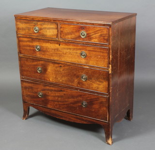 A 19th Century mahogany chest of 2 short and 3 long graduated drawers, raised on splayed bracket feet 38"h x 35 1/2"w x 19"d 