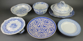 A Victorian blue and white tureen and cover and minor blue and white china 