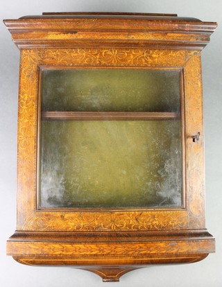 A 19th Century inlaid mahogany marquetry  hanging cabinet, probably formed from a longcase clock hood  23"h x 16"w x 5"d 