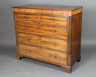 A 19th Century mahogany chest of 2 short and 3 long drawers with brass swan neck drop handles and brass escutcheons, having columns to the sides, raised on bracket feet 42"h x 46"w x 22"d 