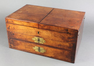 A Victorian rectangular mahogany trinket box with double locks, hinged lid, the base fitted 2 long drawers with brass countersunk handles 8"h x 16"w x 10 1/2"d 