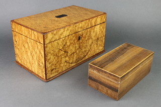 A Victorian rectangular birdseye maple trinket box with hinged lid 6" x 10 1/2" x 6" together with a olive wood twin compartment casket with hinged lid 3" x 7 1/2" x 4" 