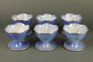 A set of 6 Maling blue lustre pedestal dessert bowls 