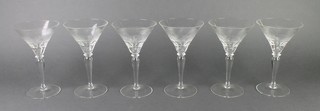 A set of 6 cut glass martini glasses with hobnail decoration 