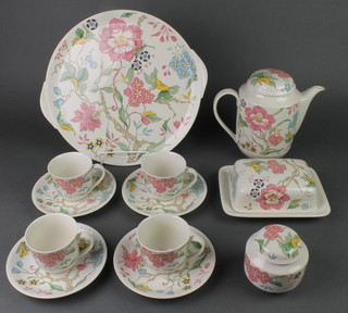 A Villeroy & Boch chintz pattern tea set comprising teapot, 4 tea cups, 4 saucers, butter dish and cover, sugar bowl and cover and  a sandwich plate