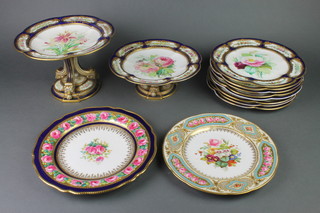 A Victorian blue and gilt ground dessert service comprising 8 plates, 1 low and 1 high tazza, 2 other plates