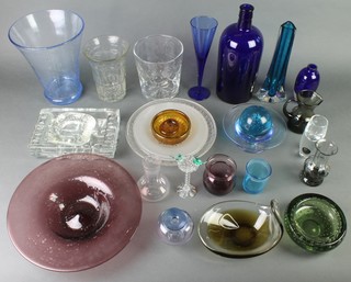 A studio glass tapered vase 10", a quantity of studio glassware  